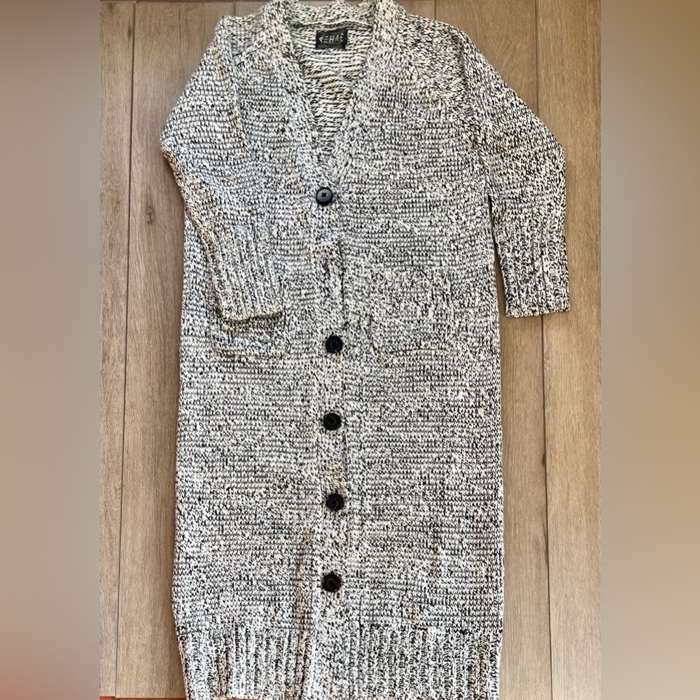 R HAB Black and White full length Knit Cardigan